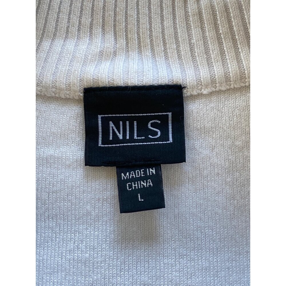 Nils Skier 2 Knit Sweater Women's Large White Gray Nordic Après Ski 1/4 Zip - Picture 11 of 13